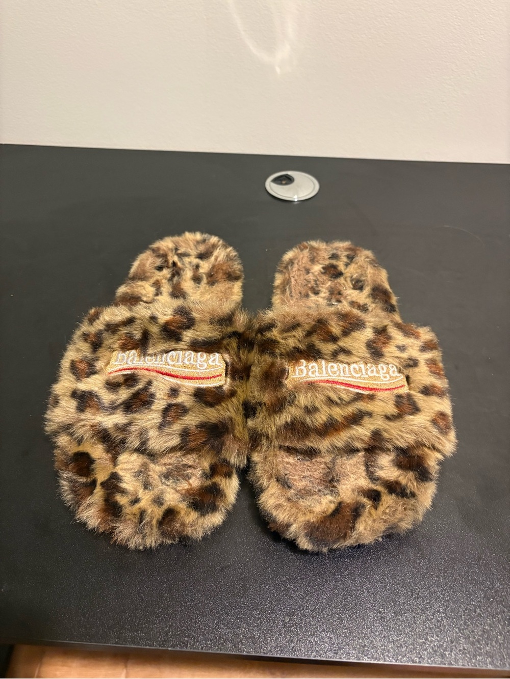 Balenciaga Leopard-Print Faux Fur Slide Slippers - Tan & Black